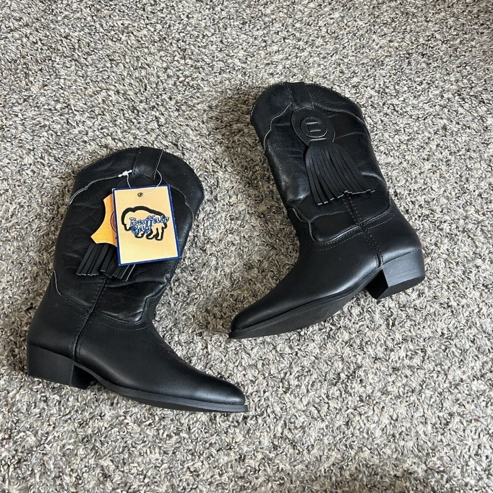 Vintage Buffalo Gap Kids Pull On Western Boots Black Sz 12 New